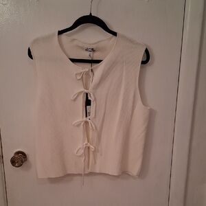 Cream Sleeveless Vest with Tie Accents